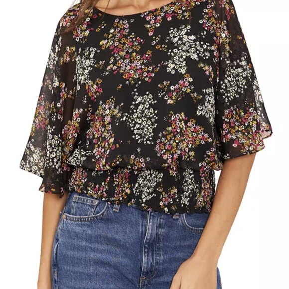Sam & Jess Floral Print Flutter Sleeve Top - Picture 1 of 4